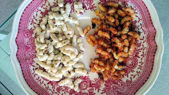 Bienen Drohnen-Larven gekocht und gebraten